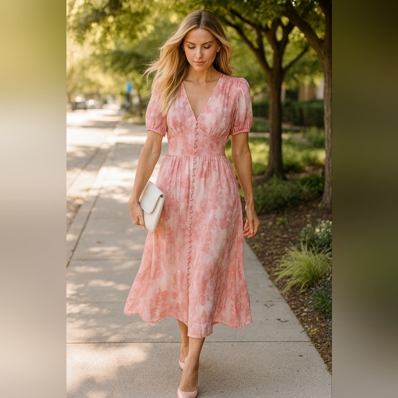 Cara Loren Floral sheer Layered Button Up Dress, Womens XS - Picture 12 of 12